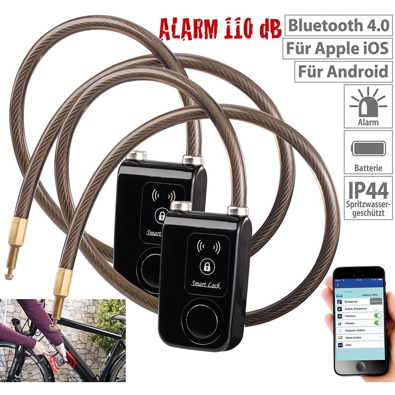 Semptec Urban Survival Technology Bicycle Lock, Bluetooth: Set of 2