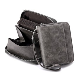 SENDEFN Women's Leather RFID Protection Credit Card Holder Purse with Zip Organ Style Women's Business Card Holder with Many Compartments, Cd-smoky grey, Fastened