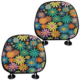 Finagallathe Colorful Hippie Flower Head Rest Covers for Car Auto Seat Protective Polyester Design Headrest Cover Set of 2 Flower Print Auto Seat Protector Universal fit Car SUV Truck
