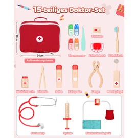 KidMigo Children's Wooden Doctor's Case, 15-Piece Doctor's Games from 3 Years: Doctor's Case, Dentist Toy, Doctor Games with Accessories, Stethoscope
