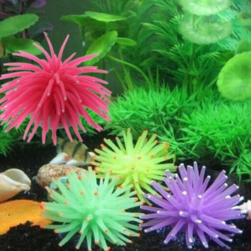 WinldMonmo Artificial Sea Anemone Aquarium Decorations, Silicone Coral Plant, Green,