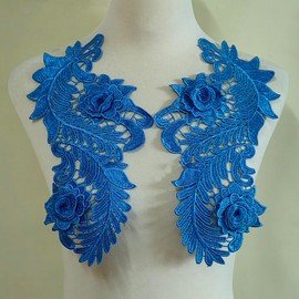 Bordado de encaje soluble en agua, piezas de flores huecas en 3D, ropa de moda, accesorios de bricolaje, piezas de flores de poliéster (azul)