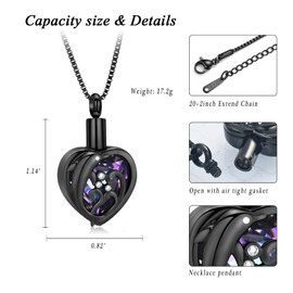 XSMZB Crystal Heart Cremation Jewelry for Ashes Pendant Dolphin Urn Necklace Ashe Holder for Human Pets Memorial Jewelry for Women Girl(Black-Purple)