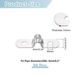 sourcing map 24Pcs Rigid Pipe Straps, 5mm(0.2") 304 Stainless Steel 2 Hole U-Shaped Bracket Tube Hanger Pipe Clamps for Fixing Pipe Cable