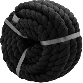 VEIZEDD Natural Cotton Rope 1 Inch x 10 Feet Thick Black Rope for Tug of War,Outdoor Sports,Swing,Home Decoration
