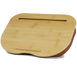 SANJIMO Lap Desk for Laptop with Cushion-Fits up to 15 inch, Bamboo Computer Laptop Stand with Phone Hoder, Anti-Slip Stopper
