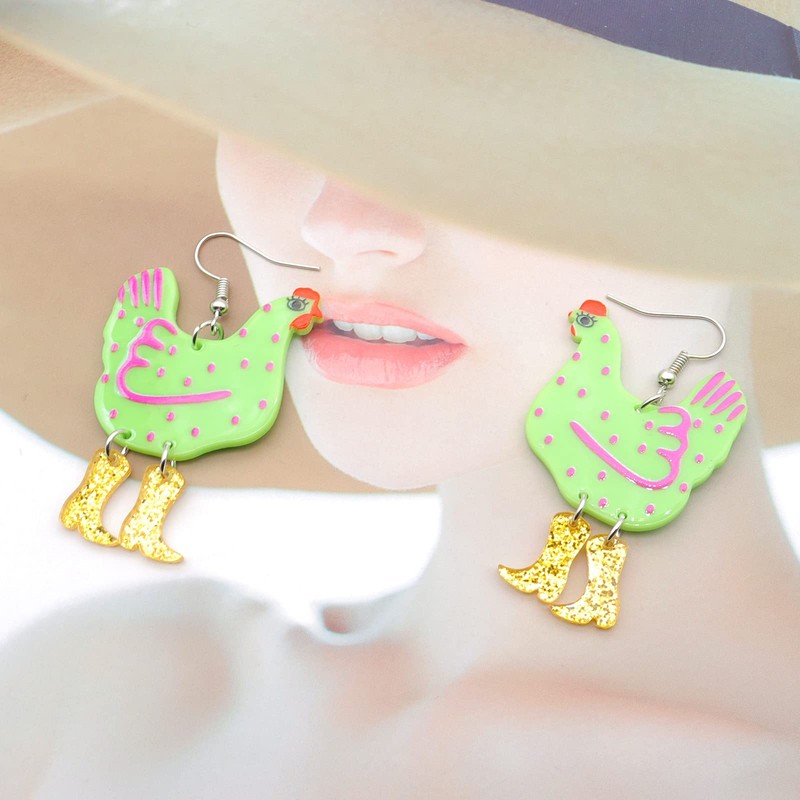 Acrylic Boot Big Chicken Earrings,Funny Colorful Boots Chicken Drop Dangle