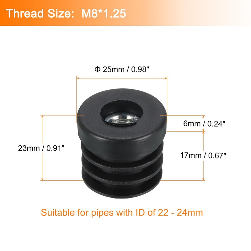 sourcing map 10Pcs Inserts for Round Tubes with M8 Thread,