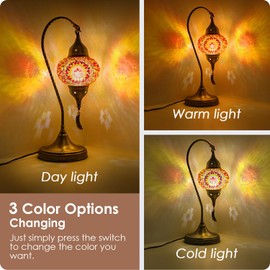 Yarra-Decor Turkish Moroccan Mosaic Table Lamp with Bronze Base - 3 Color Options Handmade Swan Neck Tiffany Mosaic Glass Bedside Lamps for Bedroom, 19" (LED Bulb Included) (Red1)