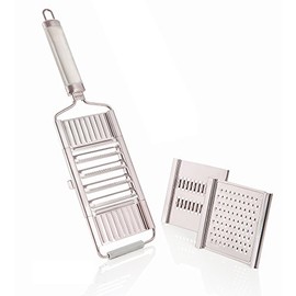 Muxels Gigant 4-Way Grater with Residue Catcher. The Fast Vegetable Slicer, The Perfect Julienne Peeler and practical Parmesan Grater stainless steel