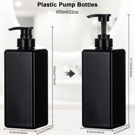 Yebeauty Pump Bottle Dispenser, 22oz 650ml Empty Plastic Shampoo Pump Dispenser Shower Soap Dispenser Refillable Liquid Containers for Conditioner Body Wash, Bathroom Kitchen, 2 Pack Black