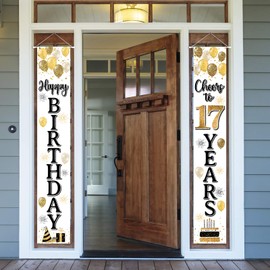 LASKYER Happy 17th Birthday Door Banner - Cheers to Seventeen Years Old Birthday Front Door Porch Sign Backdrop,17th Birthday Party Decorations.