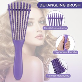 Detangling Brush with Hair Styling Comb Set, Hair Brushes for Women Men Kids Curly Hair, Hair Brush Set include Detangler Brush Teasing Hair Brush Rat Tail Comb Edge Brush (Purple)