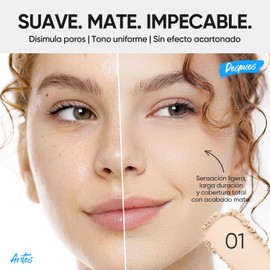 SKINTIFIC Base de Maquillaje en Polvo, Base en Polvo Compacta de Cobertura total Ultra Cover, Matifica y Controla Brillo por 16 h, Minimiza la apariencia de poros, Iguala el tono (01 Vanilla)