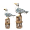 SEWACC 2Pcs Wooden Seagull Figurine 2 Size Mediterranean Style Seabird