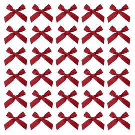MECCANIXITY 200 Pcs Mini Ribbon Bow 1.8 Inch Mini Fabric Satin Ribbon Flower Bows for Craft DIY Sewing Wedding Birthday Party Wine Red