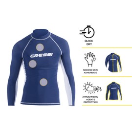 Cressi Men's Lycra Skin Long Sleeve Rash Guard UV Sun Protection (UPF) 50+, Blue, XXL/6 (50/52)
