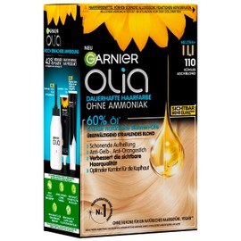 Garnier Olia 110 Cool Ash Blonde Permanent Hair Colour without Ammonia, with Nourishing Natural Oils, Full Grey Hair Coverage, Permanent Colouration, 1 Piece