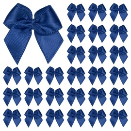 M METERXITY 200-Pack Mini Craft Ribbon Bow 1x1 Inch Checkered Fabric Satin Ribbon Bows Boutique for Craft DIY/Treat Bags/Hair Bow Sewing/Wedding/Birthday/Party/Christmas [Navy Blue]
