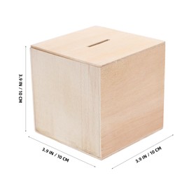 Vaguelly 4pcs Unfinished Wooden Piggy Bank Blank Square Cube Coin Bank DIY Unpainted Money Saving Box for Kids Art Crafts