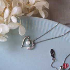 A.UN Jewelry 925 Birthstone Heart Necklace, Sterling Silver, Pearl Zircon