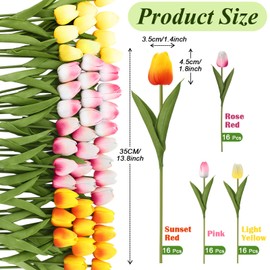 Janinka 64pcs Artificial Tulip Flowers Fake PU Tulips Faux Latex Bouquet Flower Centerpieces Arrangement Floral for Mother Day Wedding Spring Decorations (Multicolor)