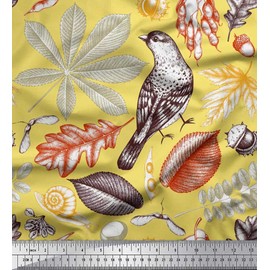 Soimoi Rayon Fabric Bird & Leaves Print Fabric by The Yard 56 Inch Wide
