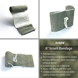 6" Israeli Bandage Vacuum Sterile Compression Bandages for Battle Wound Dressing Emergency Trauma, 2 Pack