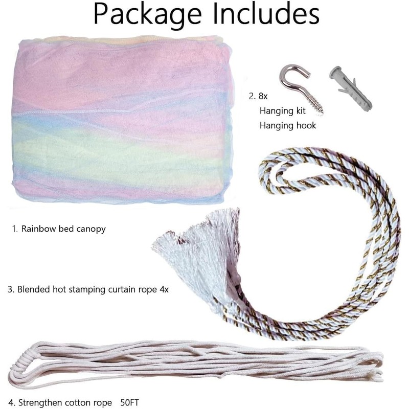 Rainbow Mosquito Net for Double Bed 4 Corner Post Elegant