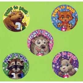 SmileMakers 10 Paws to Wash Large Stickers - Handwashing - Beaver, Raccoon, Bunny, Cat