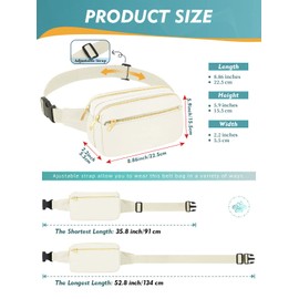 FIORETTO Fanny Packs for Women Men Fashion Crossbody Belt Bag with 3 Zipped Pocket Adjustable Small Waist Pouch Bum Bag for Dog Walking Running Hiking Travel Workout Beige