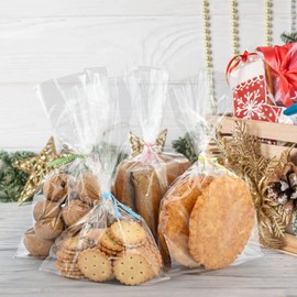 Faburo Faburo 90pcs Cellophantüten Klar 25x15cm Süßigkeiten Tütchen Transparent mit 90 Metallischen Bindebaender für Süßigkeiten Mitgebsel Kindergeburtstag Gastgeschenke