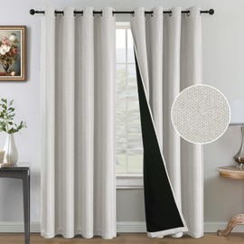 H.VERSAILTEX 100% Blackout Curtains for Bedroom Burlap Textured Living Room Curtains Thermal Black Out Curtains 84 Inch Long Windows Grommet Curtains Drapes, 2 Panels, W52 x L84in, Heather Ivory