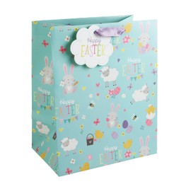 Cute Easter Characters Chicks Bunny Gift Bag With Wide Gusset for Easter Eggs and Happy Easter Gift Tag Large Size