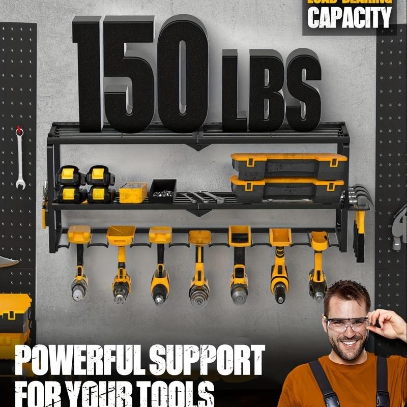 Power tool storage racks with charging stations, wall mounted drill