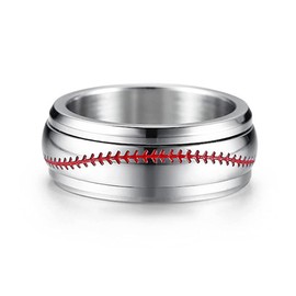 PAURO Men's Sport Baseball Engraved Anxiety Ring Spinner Silver Size 8