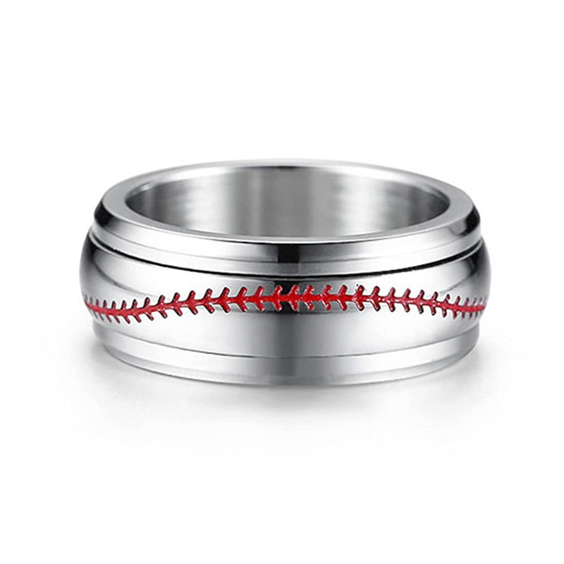 PAURO Men's Sport Baseball Engraved Anxiety Ring Spinner Silver Size