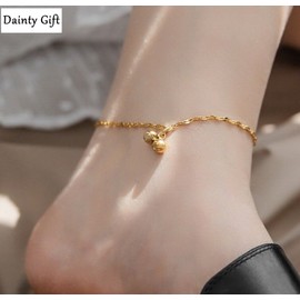DAINTY Women Girl Titanium Stainless Steel Dangle Two Gold Ball Anklet Bracelet 8-9.5"