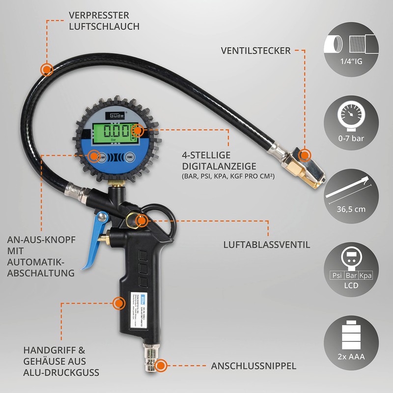 Güde 2823 Digital Tyre Inflator 11 E (4-Digit Digital Display,