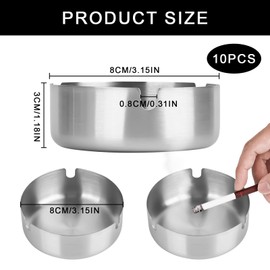 XCRPRT Edelstahl Aschenbecher 10Stück 8cm,Edelstahl Aschenbecher für Draussen, Moderne Tischplatte Aschenbecher für Innenraum und Draußen(Silber)