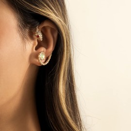 Inateannal Snake Ear Cuff Crawler Earrings Gold Cobra Climber Earring Hip Hop Simple Rhinestone Stud Earrings Ear Wrap Jewellery for Women and Men