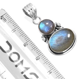 Jeweloporium 925 Silver Pendant for Women Gray Real Labradorite Gemstone Fashion Silver Pendant Necklace Birthday Gift Boho Jewelry