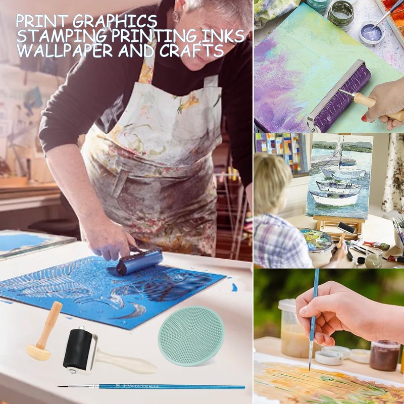 Brayer Roller for Crafts, 3 PCS Rubber Roller Paint and