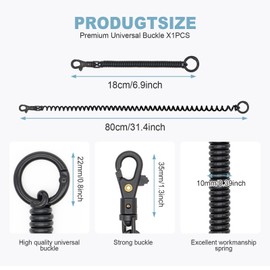 TENOC Spiral Coil Spring Keychain, Anti-lost Key Chain Holder Lanyard Cord with Lobster Clasp, Black