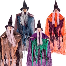 JOYIN Bruja malvada colgante de Halloween, 49,8 cm, multicolor (4 paquetes), decoración para colgar al aire libre, decoración de césped