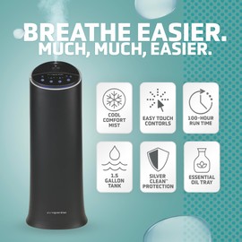 Pure Guardian Ultrasonic Cool Mist Humidifier, 100 Hour Run Time, 1.5 Gallon Tank, 440 Sq. Ft. Coverage, Medium Rooms, Quiet, Filter Free, Black, H3200BAR