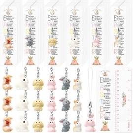 Lingvee 48 Sets Easter Gift Bulk Christian Bookmarks Gifts with Religious Bible Verses with Bunny Miniature Figurines Strap Charms for Easter Egg Fillers Sunday School Party Supplies