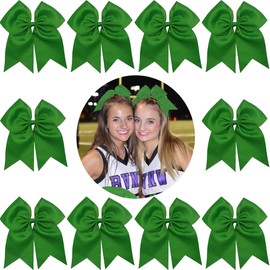 Kenz Laurenz 7" Jumbo Cheer Bow Big Hair Bows with Ponytail Holder Large Classic Accessories for Teens Women Girls Softball Cheerleader Sports Elastics Ties Handmade (Green)