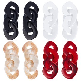 ANATTASOUL 4 Pairs Acrylic Punk Earrings with Chain Links, Elegant Hollow Chain Earrings, Retro Earrings for Women, Statement Stud Earrings, Jewellery, Gift for Christmas, Valentine's Day, Acrylic