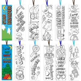 ANGOLIO Camping Party Coloring Bookmarks - 150P Color Own Camp Bookmarks Kids DIY Blank Bookmarks Party Game Prize Art Craft Big Pack Supplies Back to School Book Fillers Classroom Read Club Rewards